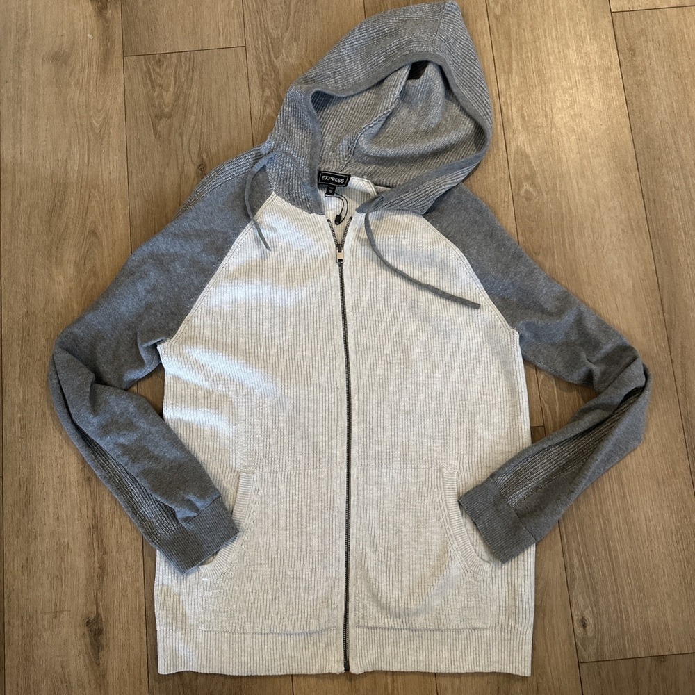 Express Men's Knit Sweater Full Zip Hoodie Colorblock Preppy‎ Pockets XL